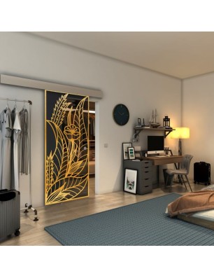 Glasschiebetür ECO-LINE - Fineprint Model 195 Gold auf Grauglas