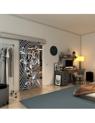 Glasschiebetür ECO-LINE - Fineprint Model 200 Weiss auf Grauglas