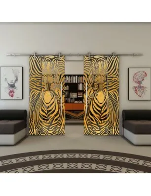 Glasschiebetür PIPE-LINE - Fineprint Model 023 Gold auf Grauglas