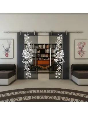 Glasschiebetür PIPE-LINE - Fineprint Model 085 Weiss auf Grauglas