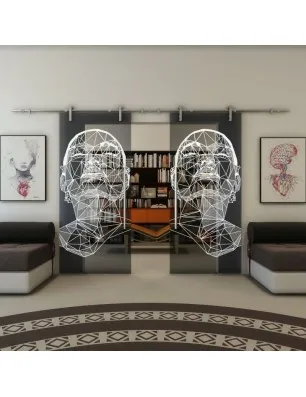 Glasschiebetür PIPE-LINE - Fineprint Model 103 Weiss auf Grauglas