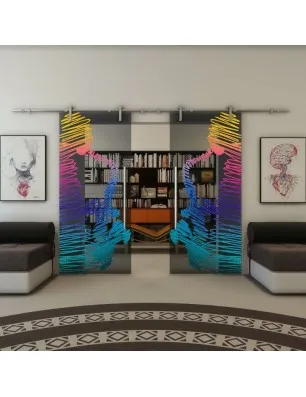 Glasschiebetür PIPE-LINE - Fineprint Model 106 Verlauf auf Grauglas