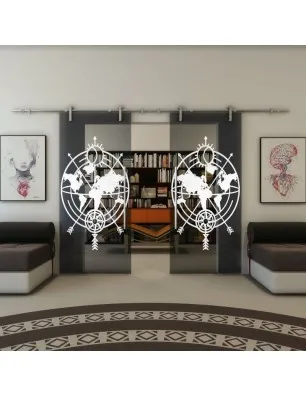 Glasschiebetür PIPE-LINE - Fineprint Model 127 Weiss auf Grauglas