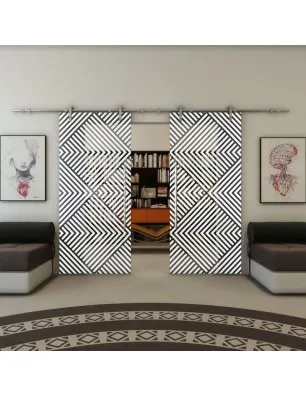 Glasschiebetür PIPE-LINE - Fineprint Model 140 Weiss auf Grauglas