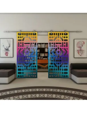 Glasschiebetür PIPE-LINE - Fineprint Model 152 Verlauf auf Grauglas