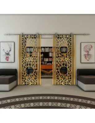 Glasschiebetür PIPE-LINE - Fineprint Model 154 Gold auf Grauglas