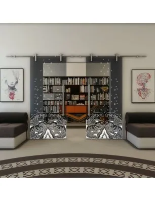 Glasschiebetür PIPE-LINE - Fineprint Model 155 Weiss auf Grauglas