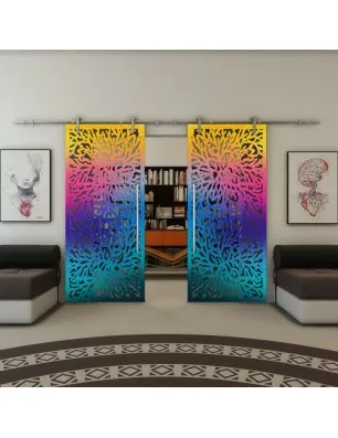 Glasschiebetür PIPE-LINE - Fineprint Model 168 Verlauf auf Grauglas