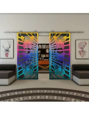 Glasschiebetür PIPE-LINE - Fineprint Model 176 Verlauf auf Grauglas