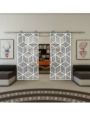 Glasschiebetür PIPE-LINE - Fineprint Model 179 Weiss auf Grauglas