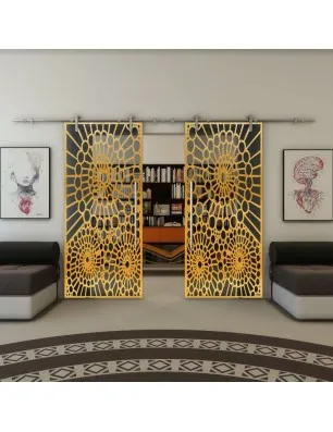 Glasschiebetür PIPE-LINE - Fineprint Model 188 Gold auf Grauglas