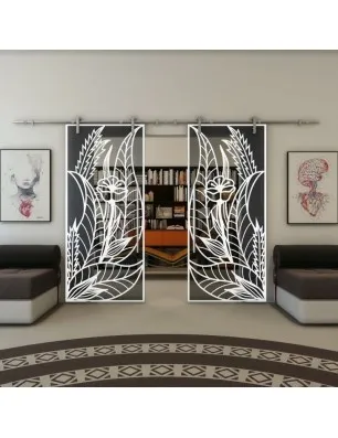 Glasschiebetür PIPE-LINE - Fineprint Model 195 Weiss auf Grauglas