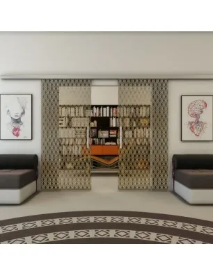 Glasschiebetür SLIM-LINE - Fineprint Model 002 Gold auf Grauglas