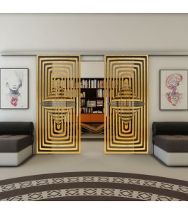 Glasschiebetür SLIM-LINE - Fineprint Model 014 Gold auf Grauglas