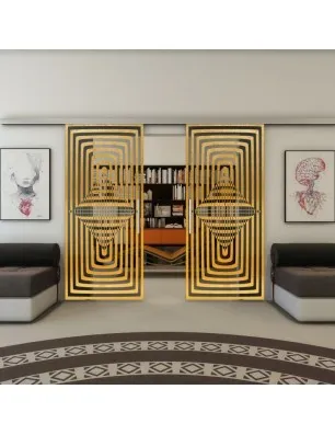 Glasschiebetür SLIM-LINE - Fineprint Model 014 Gold auf Grauglas