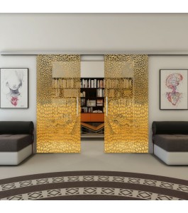 Glasschiebetür SLIM-LINE - Fineprint Model 015 Gold auf Grauglas