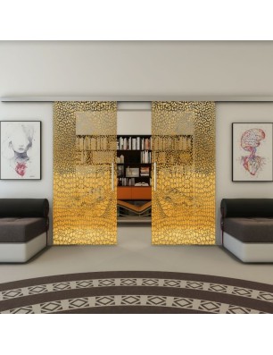 Glasschiebetür SLIM-LINE - Fineprint Model 015 Gold auf Grauglas