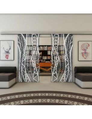 Glasschiebetür SLIM-LINE - Fineprint Model 040 Weiss auf Grauglas