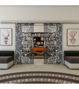 Glasschiebetür SLIM-LINE - Fineprint Model 049 Weiss auf Grauglas