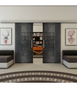 Glasschiebetür SLIM-LINE - Fineprint Model 050 Schwarz auf Grauglas