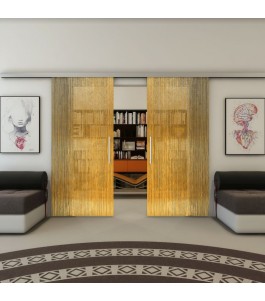 Glasschiebetür SLIM-LINE - Fineprint Model 050 Gold auf Grauglas