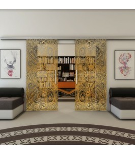Glasschiebetür SLIM-LINE - Fineprint Model 055 Gold auf Grauglas