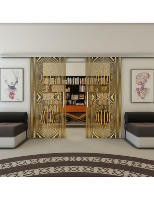 Glasschiebetür SLIM-LINE - Fineprint Model 058 Gold auf Grauglas