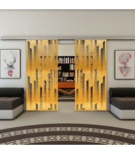 Glasschiebetür SLIM-LINE - Fineprint Model 067 Gold auf Grauglas