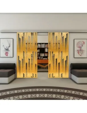 Glasschiebetür SLIM-LINE - Fineprint Model 067 Gold auf Grauglas