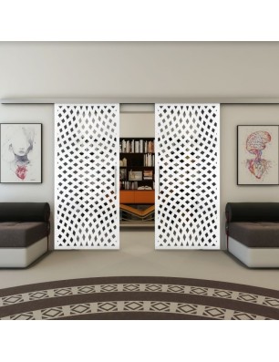 Glasschiebetür SLIM-LINE - Fineprint Model 068 Weiss auf Grauglas
