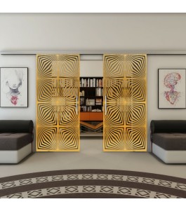 Glasschiebetür SLIM-LINE - Fineprint Model 069 Gold auf Grauglas