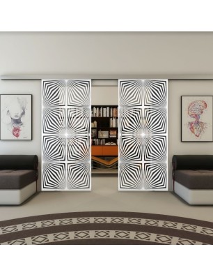 Glasschiebetür SLIM-LINE - Fineprint Model 069 Weiss auf Grauglas