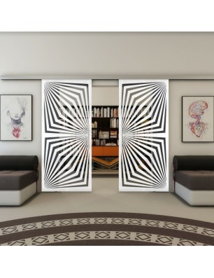 Glasschiebetür SLIM-LINE - Fineprint Model 070 Weiss auf Grauglas