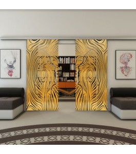 Glasschiebetür SLIM-LINE - Fineprint Model 074 Gold auf Grauglas