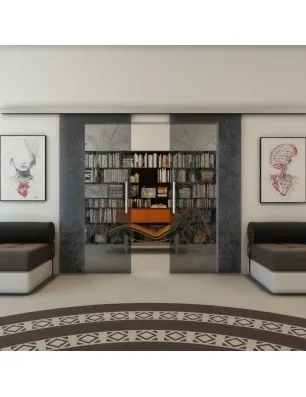 Glasschiebetür SLIM-LINE - Fineprint Model 080 Schwarz auf Grauglas