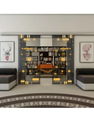 Glasschiebetür SLIM-LINE - Fineprint Model 092 Gold auf Grauglas