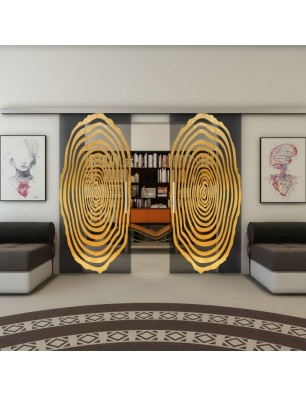 Glasschiebetür SLIM-LINE - Fineprint Model 109 Gold auf Grauglas