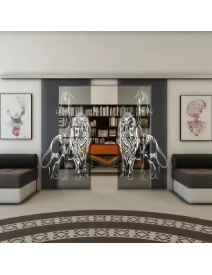 Glasschiebetür SLIM-LINE - Fineprint Model 117 Weiss auf Grauglas