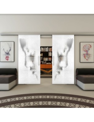 Glasschiebetür SLIM-LINE - Fineprint Model 120 Weiss auf Grauglas