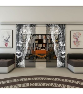 Glasschiebetür SLIM-LINE - Fineprint Model 123 Weiss auf Grauglas