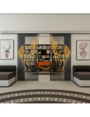 Glasschiebetür SLIM-LINE - Fineprint Model 131 Gold auf Grauglas