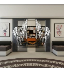 Glasschiebetür SLIM-LINE - Fineprint Model 131 Weiss auf Grauglas