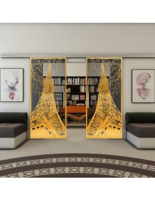 Glasschiebetür SLIM-LINE - Fineprint Model 132 Gold auf Grauglas