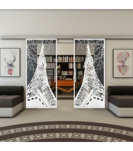 Glasschiebetür SLIM-LINE - Fineprint Model 132 Weiss auf Grauglas