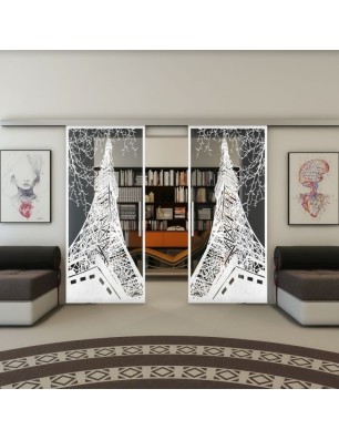 Glasschiebetür SLIM-LINE - Fineprint Model 132 Weiss auf Grauglas