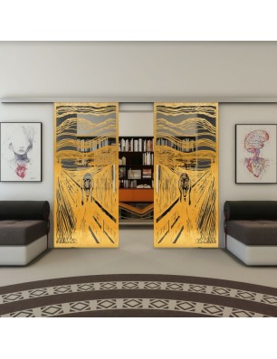 Glasschiebetür SLIM-LINE - Fineprint Model 133 Gold auf Grauglas