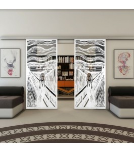 Glasschiebetür SLIM-LINE - Fineprint Model 133 Weiss auf Grauglas