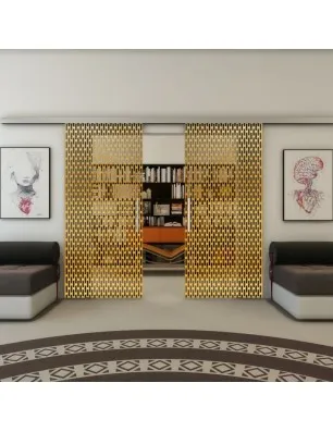 Glasschiebetür SLIM-LINE - Fineprint Model 141 Gold auf Grauglas