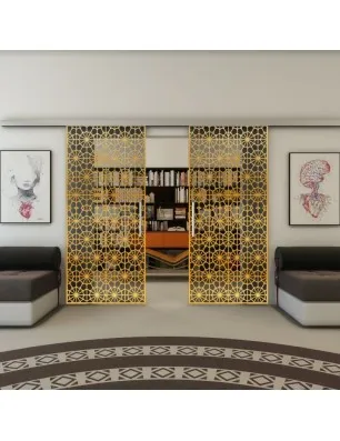 Glasschiebetür SLIM-LINE - Fineprint Model 143 Gold auf Grauglas