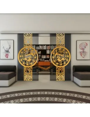 Glasschiebetür SLIM-LINE - Fineprint Model 151 Gold auf Grauglas